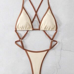 Cream and Brown Strappy Bikini
